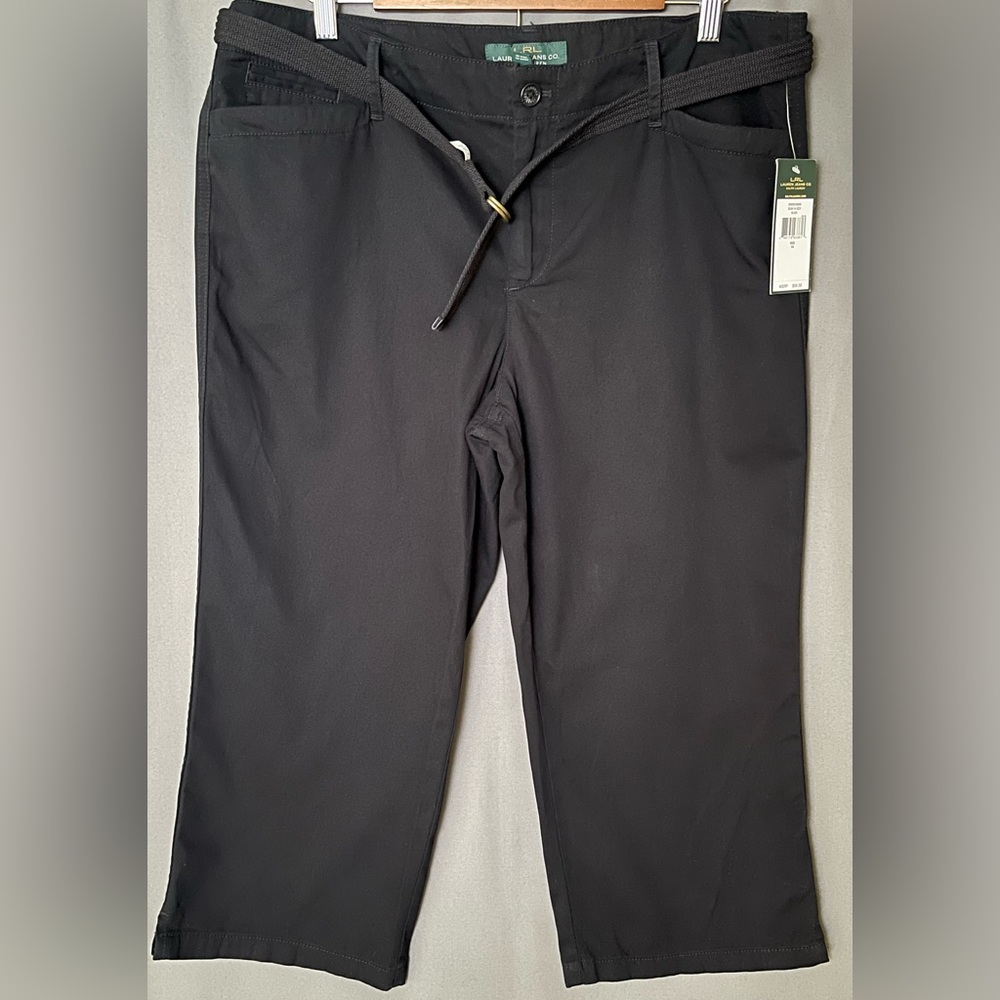 LRL Lauren Jeans Co. Black Cotton Capri Pants 14 NWT